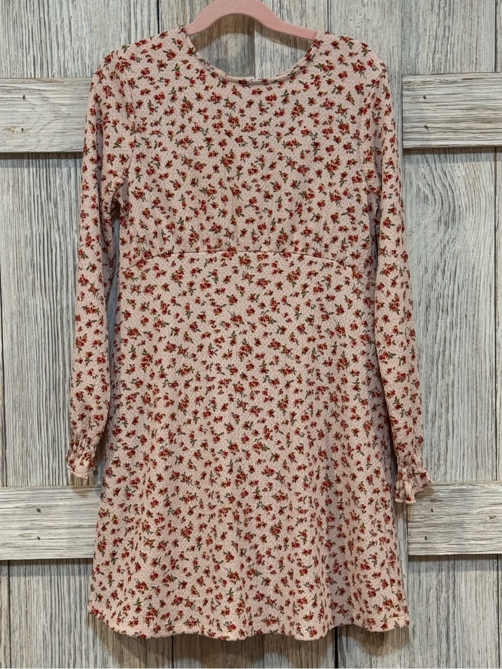 Art Class Long Sleeve Floral Cream Dress With Red Floral Print Sz 8